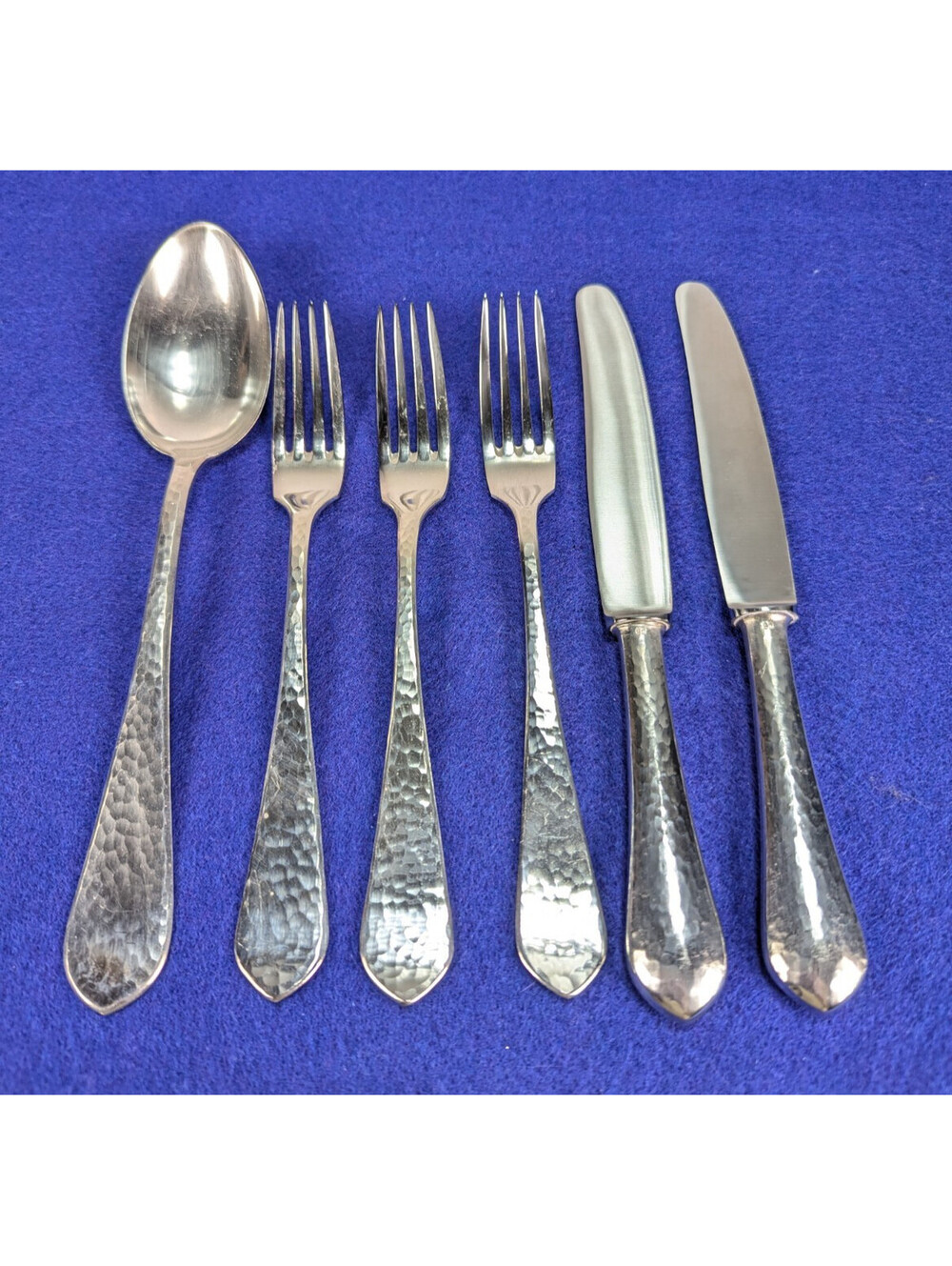 R.U.B. Germany 90 Mixed Lot (6) SilverPlated Flatware Hammered Pattern Vtg 1960s